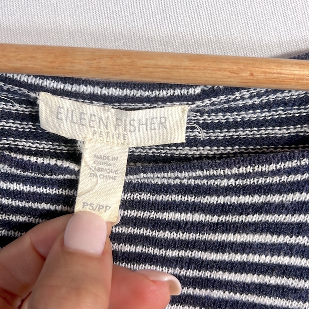 Eileen Fisher Square Neck Strip Organic Linen/Cotton Sweater size S/P - Picture 4 of 8